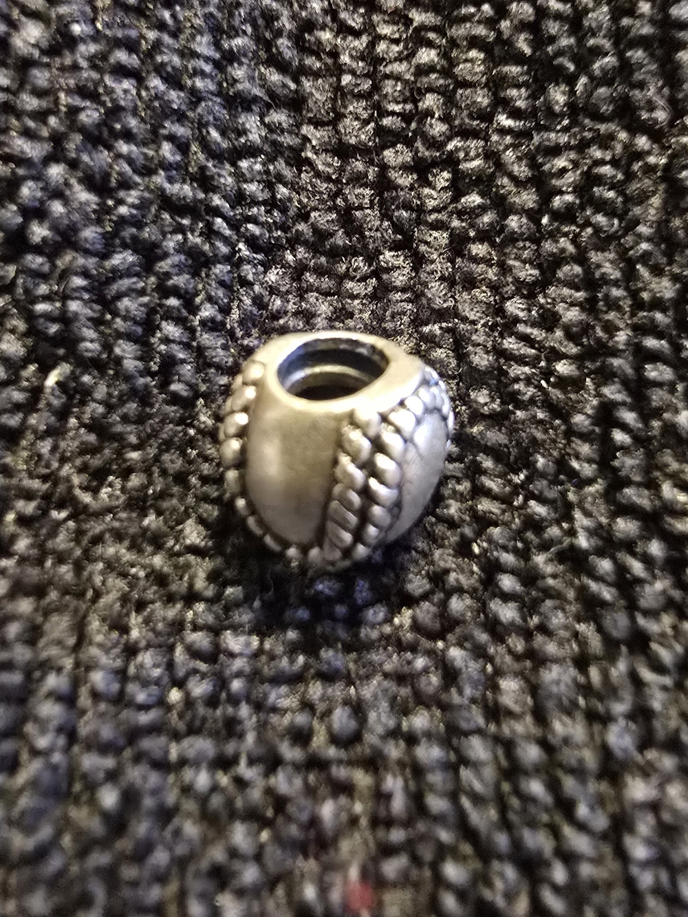 Silver Baseball Stitch Charm Bead